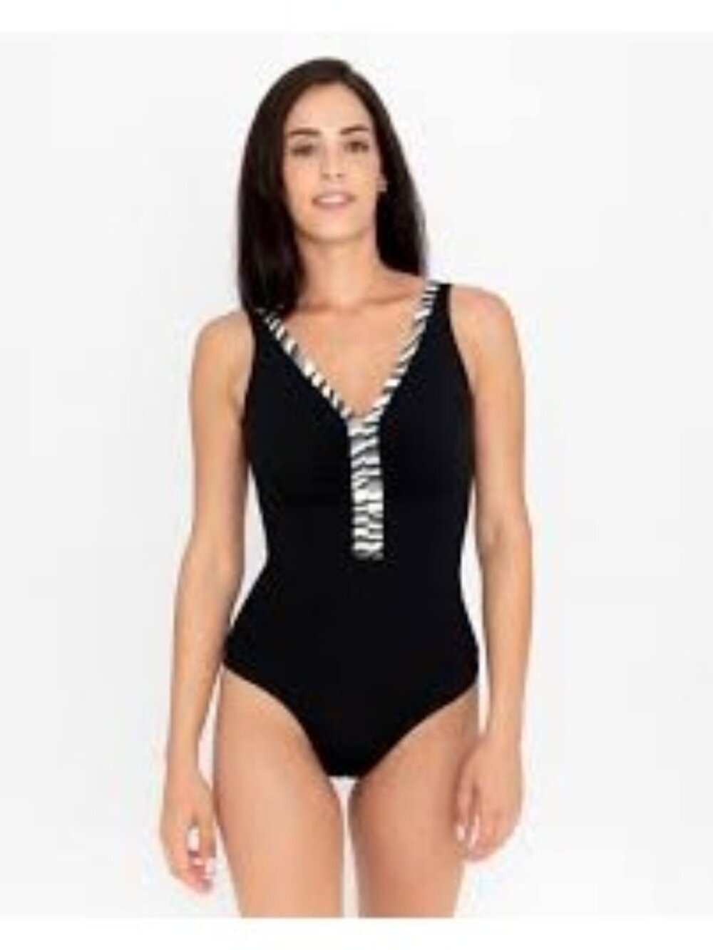 Venezia Sport Black 1 piece swimsuit Zebra pattern on trim size 22W Pool Party